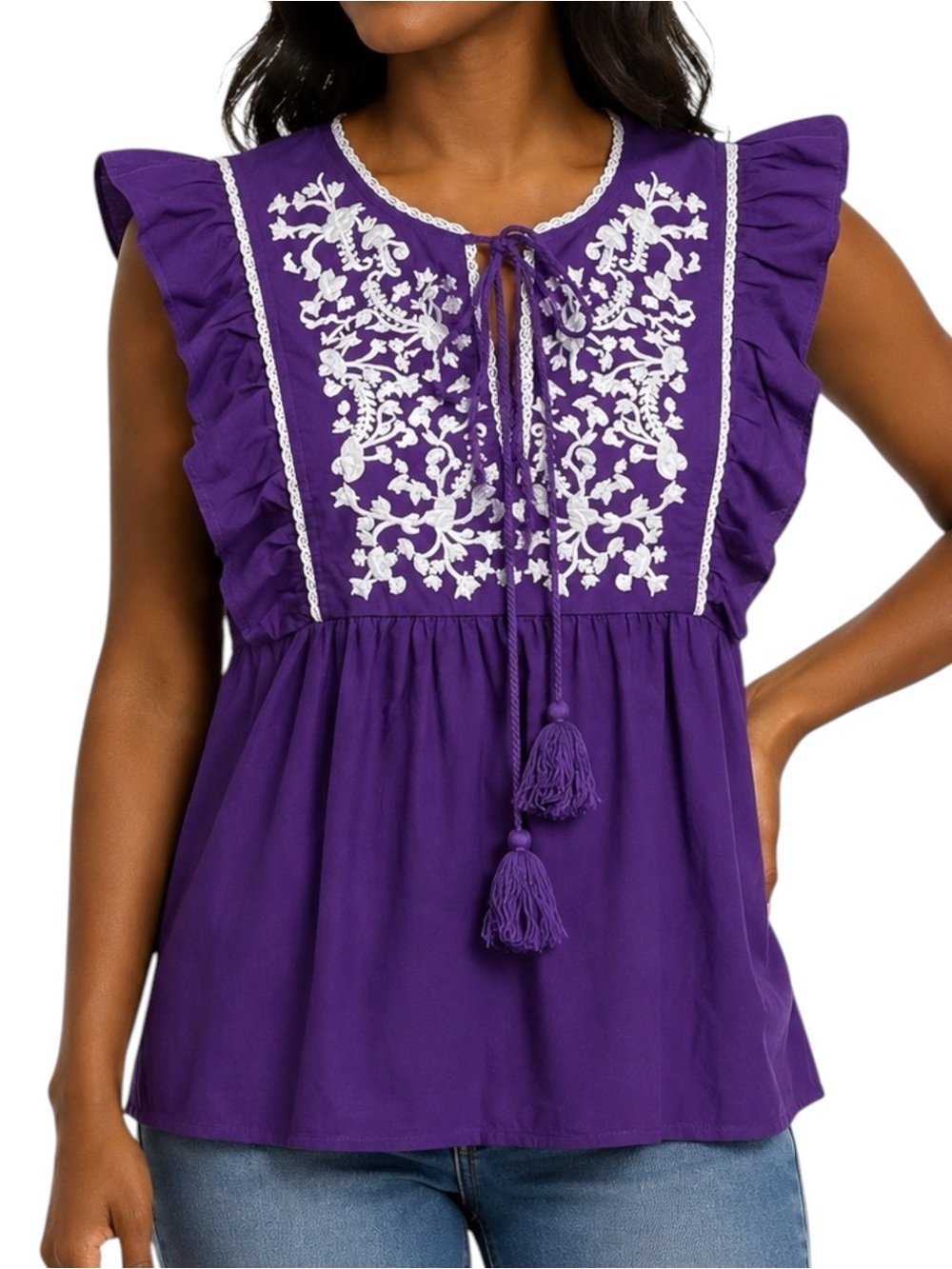 BUDDY LOVE Purple White Floral Embroidered Cruz Top Small